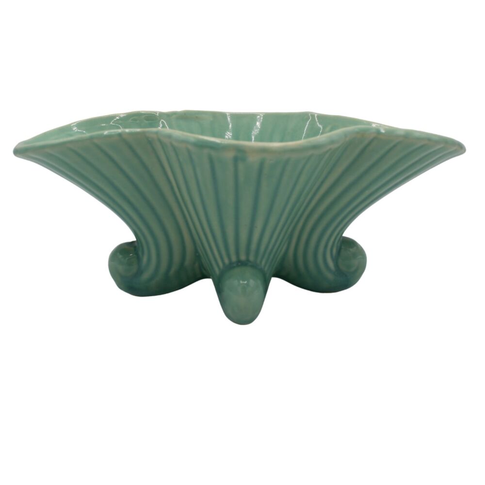 Vintage Green Shawnee Planter Cornucopia Pottery Footed Vase Scalloped Edge USA